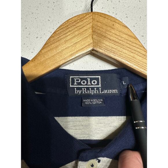 Polo Ralph Lauren Mens Polo Shirt Short Sleeve Blue Gray Stripe L Preppy Classic - Picture 3 of 7